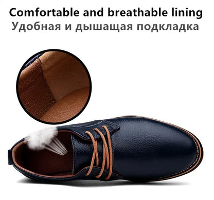 Spring/Autumn Men’s Oxford Shoes – Genuine Leather Lace-Up Formal Dress Shoes, Casual Business & Wedding Footwear, Big Sizes 38–48