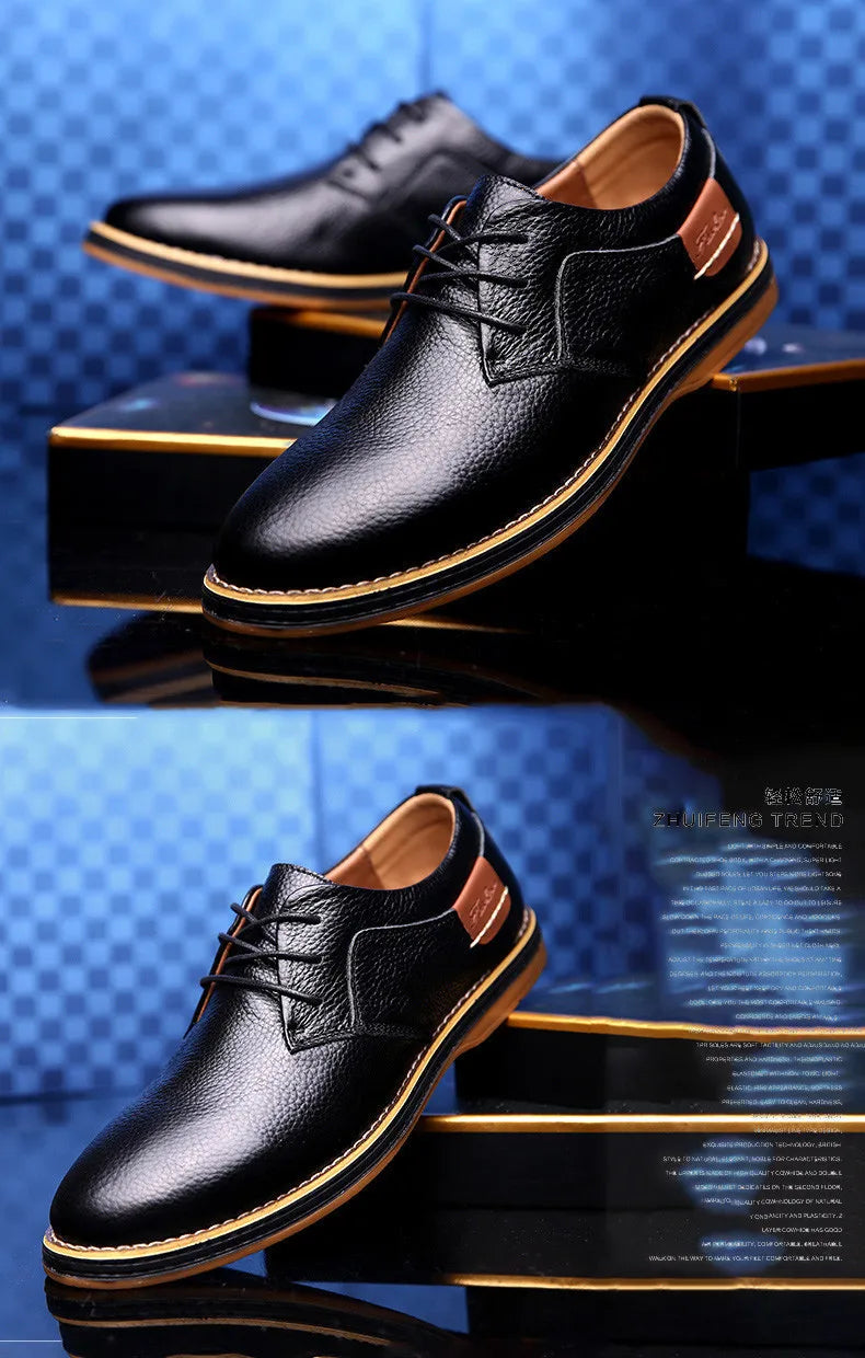 Spring/Autumn Men’s Oxford Shoes – Genuine Leather Lace-Up Formal Dress Shoes, Casual Business & Wedding Footwear, Big Sizes 38–48