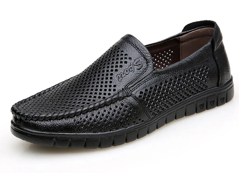 Fashion Genuine Leather Shoes Men Flat Breathable Summer Mens Casual Shoes Soft Comfortable Leather Male Footwear KA3559