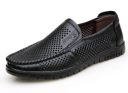 Fashion Genuine Leather Shoes Men Flat Breathable Summer Mens Casual Shoes Soft Comfortable Leather Male Footwear KA3559