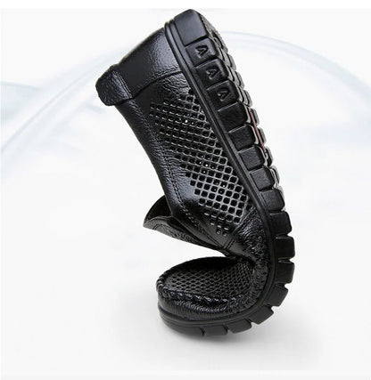 Fashion Genuine Leather Shoes Men Flat Breathable Summer Mens Casual Shoes Soft Comfortable Leather Male Footwear KA3559