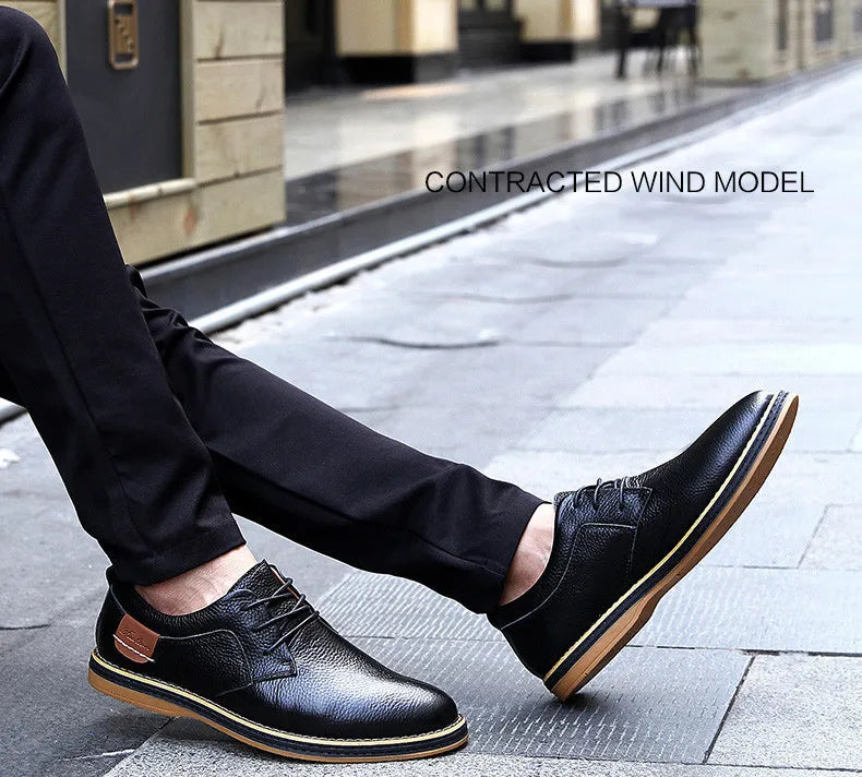 Spring/Autumn Men’s Oxford Shoes – Genuine Leather Lace-Up Formal Dress Shoes, Casual Business & Wedding Footwear, Big Sizes 38–48