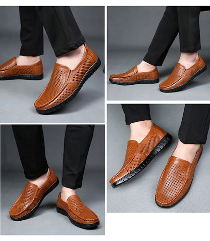 Fashion Genuine Leather Shoes Men Flat Breathable Summer Mens Casual Shoes Soft Comfortable Leather Male Footwear KA3559