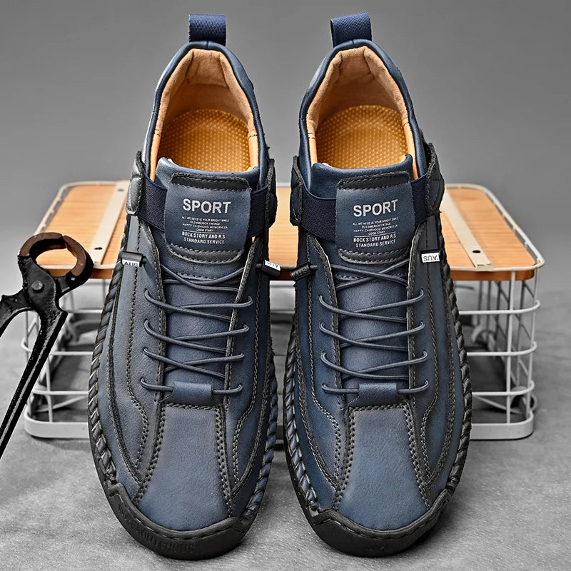 Handmade Leather Shoes for Men – Casual Slip-On Loafers, Breathable Fashion Moccasins, Comfortable Flats, Plus Sizes