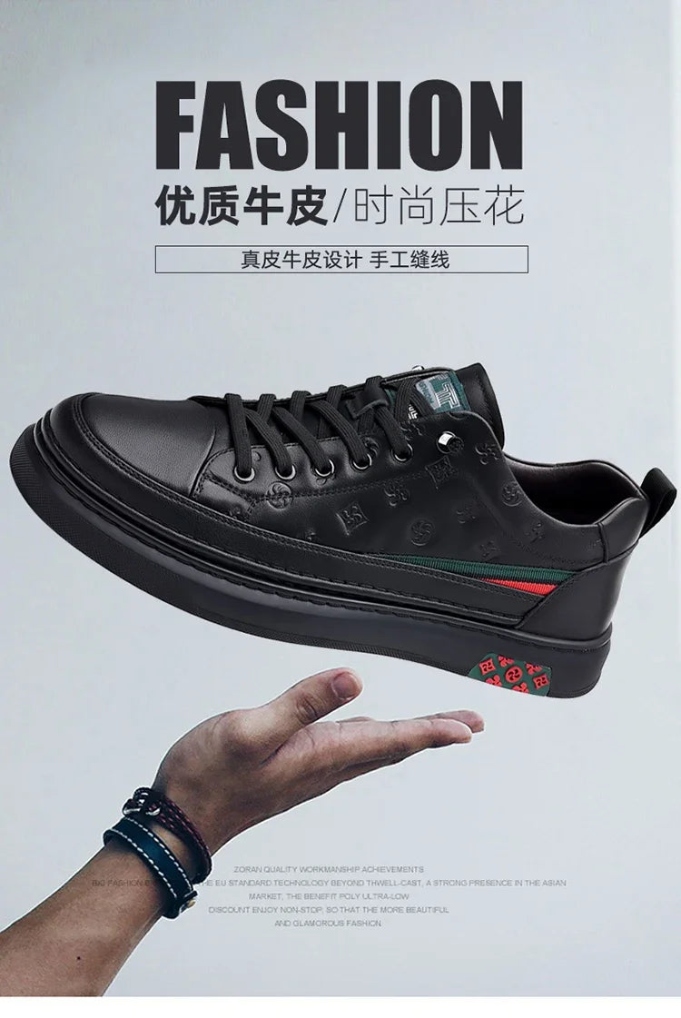 Men’s Genuine Leather Sneakers – 7cm Height Increasing, Casual Luxury