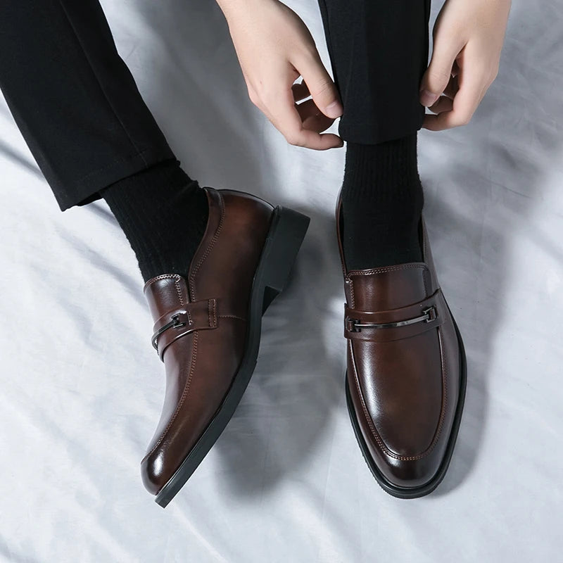 Men’s Formal Leather Loafers – Classic Slip-On Round Toe Dress Shoes