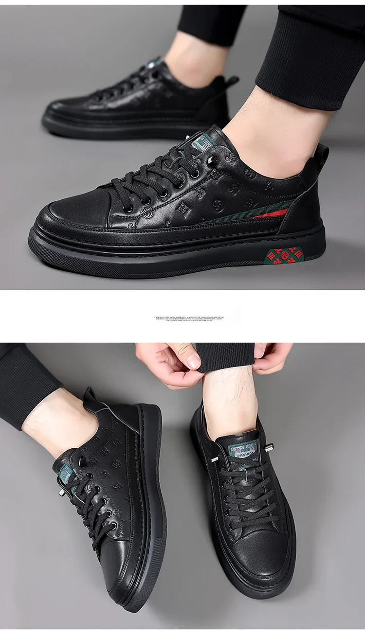 Men’s Genuine Leather Sneakers – 7cm Height Increasing, Casual Luxury