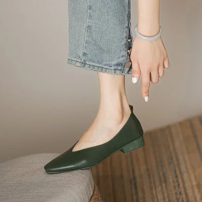 Women’s Genuine Leather Loafers – Low Heel, Round Toe, Casual Style