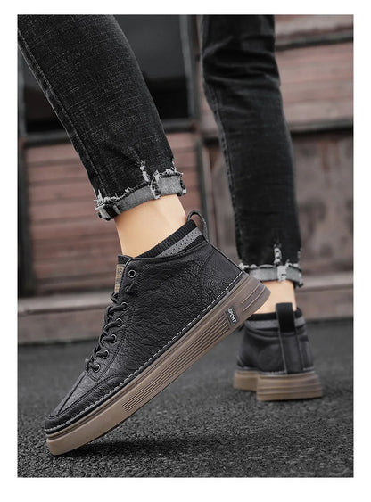 New Men’s Leather Chelsea Boots – High-Top Work & Casual Fashion Shoes, Versatile Trendy Ankle Boots