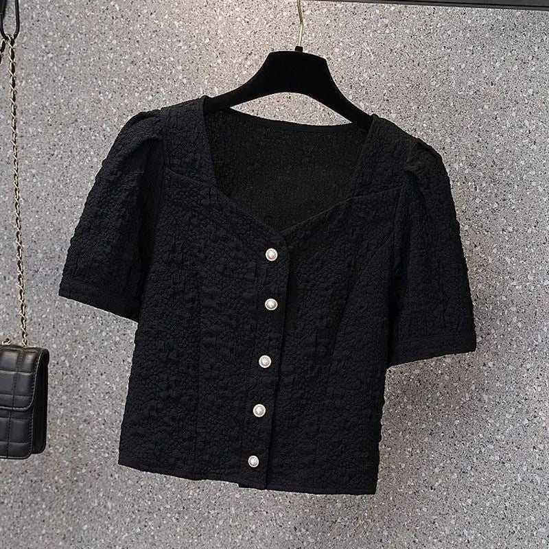 Women’s Chiffon Shirt – Slim Fit Short Sleeve Cardigan Style, Solid Color Summer Top