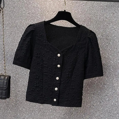 Women’s Chiffon Shirt – Slim Fit Short Sleeve Cardigan Style, Solid Color Summer Top