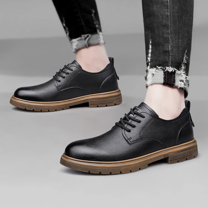 CLOHOO Men’s Handmade Leather Shoes – Classic Business Casual Lace-Up with Soft Breathable Sole