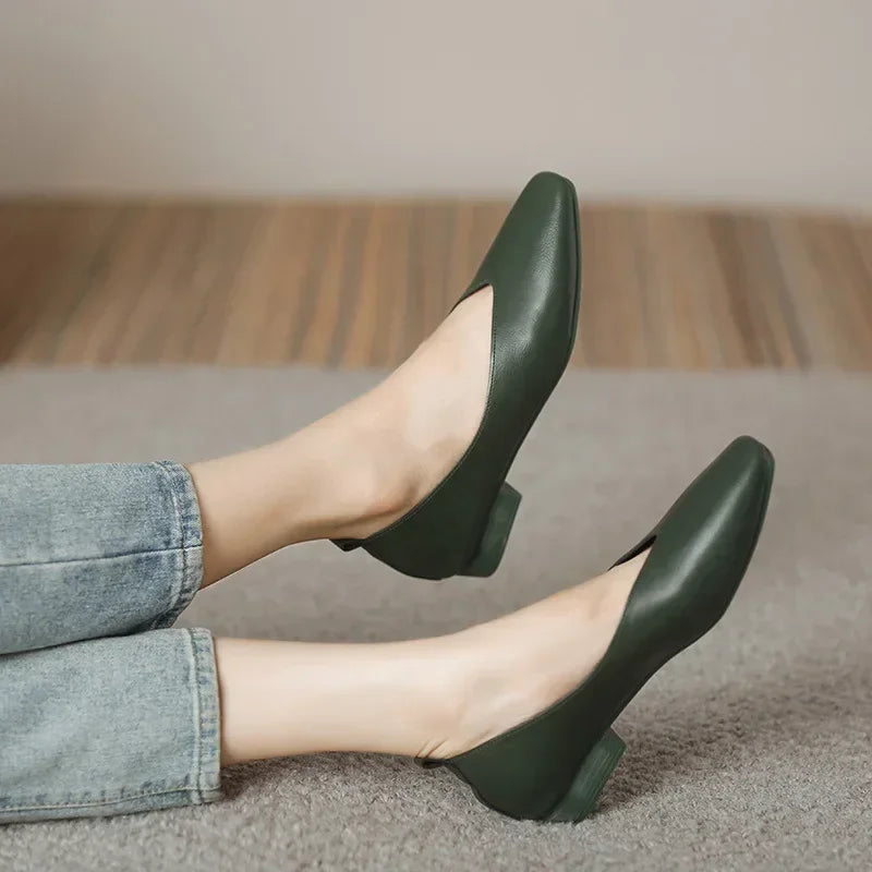 Women’s Genuine Leather Loafers – Low Heel, Round Toe, Casual Style