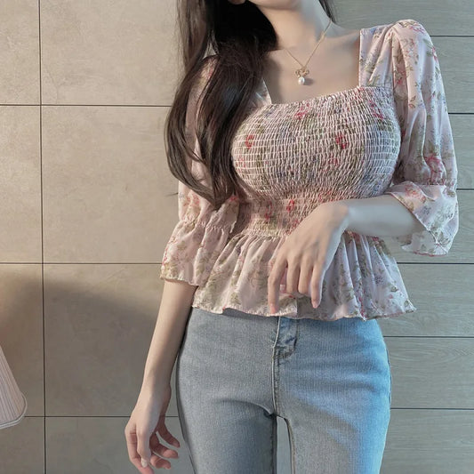Chic Summer Floral Blouse – Elegant Lantern Sleeve Style for Every Occasion