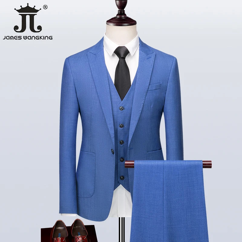 Men’s 3-Piece Slim Fit Suit – Summer Formal Set with Blazer, Vest & Pants