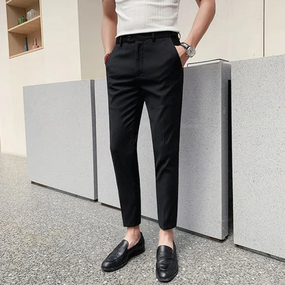 Classic Gray Cropped Suit Pants – Sharp, Wrinkle-Free Style for Modern Men