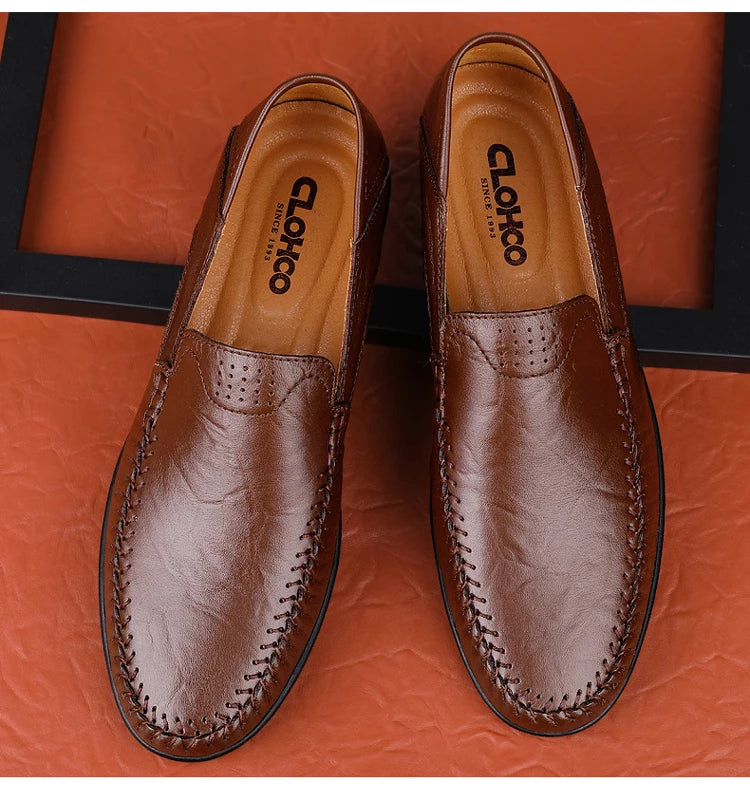 CLOHOO Men’s Business Casual Leather Shoes – Comfortable Breathable Cowhide with Durable Rubber Sole
