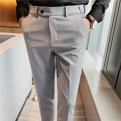 Classic Gray Cropped Suit Pants – Sharp, Wrinkle-Free Style for Modern Men