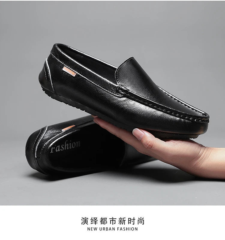 Men’s Shoes – Summer Breathable Leather Doudou Shoes, Handmade Casual Fashion Slip-On Single Shoes