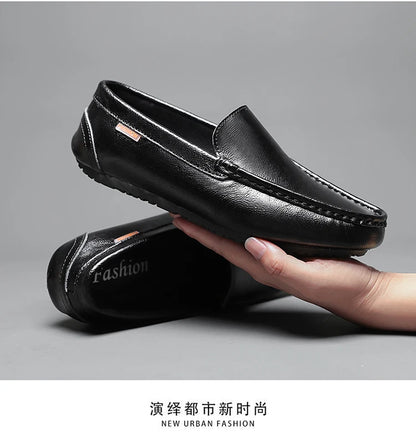 Men’s Shoes – Summer Breathable Leather Doudou Shoes, Handmade Casual Fashion Slip-On Single Shoes