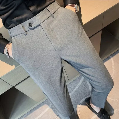 Classic Gray Cropped Suit Pants – Sharp, Wrinkle-Free Style for Modern Men
