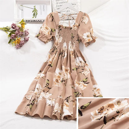 Spring Summer Women’s Chiffon Dress – Elegant Pleated Short Sleeve A-Line Casual Wear
