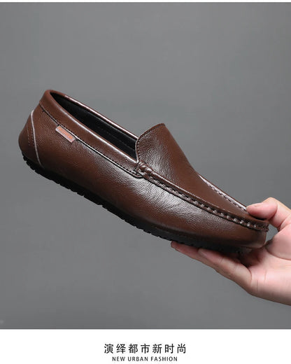 Men’s Shoes – Summer Breathable Leather Doudou Shoes, Handmade Casual Fashion Slip-On Single Shoes