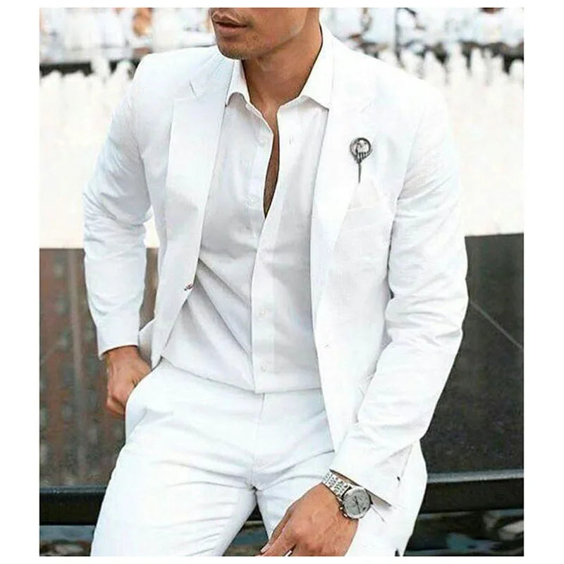 Elegant White Summer Suit – Slim Fit 2-Piece Style for Weddings, Parties & Formal Events