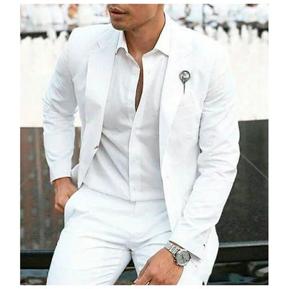 Elegant White Summer Suit – Slim Fit 2-Piece Style for Weddings, Parties & Formal Events
