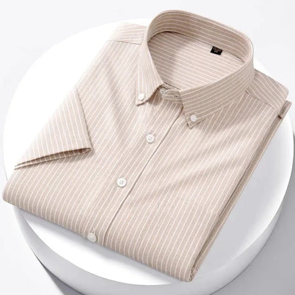 Men’s Luxury Oxford Shirt – 100% Cotton Short Sleeve Slim Fit Business Casual Top