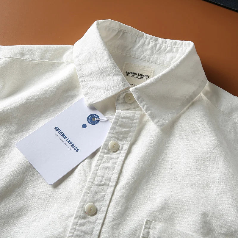 Japanese Short Sleeve Loose Fit Ox Cloth Men's Breathable Cotton