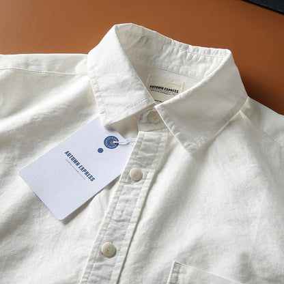 Japanese Short Sleeve Loose Fit Ox Cloth Men's Breathable Cotton