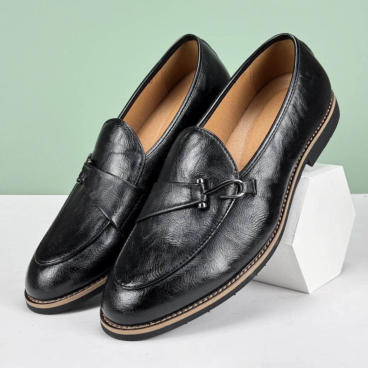 Men’s Formal Leather Loafers – British Style Pointed Toe Slip-On Dress Shoes