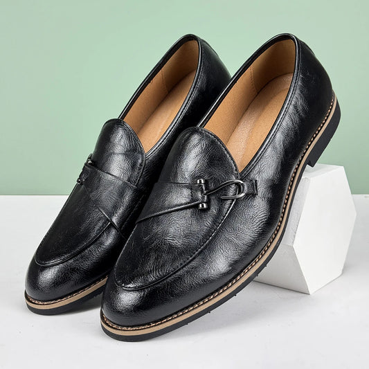 Men’s Formal Leather Loafers – British Style Pointed Toe Slip-On Dress Shoes