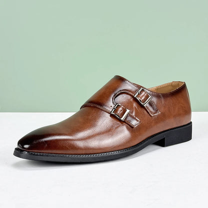 Men’s 2025 British Derby Shoes – Breathable Leather with Adjustable Buckle for Business & Weddings