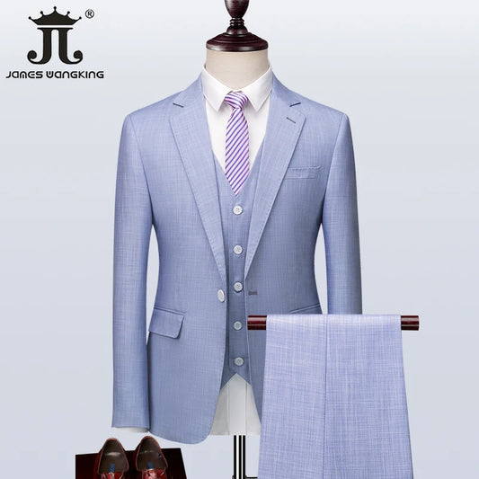 Men’s 3-Piece Slim Fit Suit – Summer Formal Set with Blazer, Vest & Pants