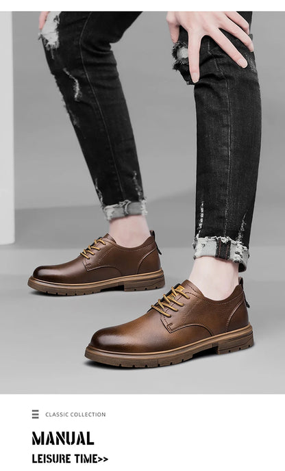 CLOHOO Men’s Handmade Leather Shoes – Classic Business Casual Lace-Up with Soft Breathable Sole