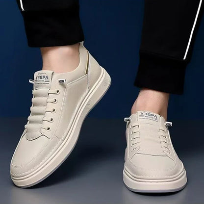 Leather Casual Shoes for Men – Breathable White Sneakers, Fashion Driving & Walking Tennis Flats, Italian Office Style