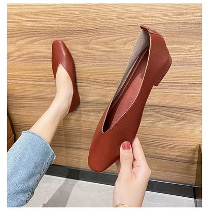 Women’s Genuine Leather Loafers – Low Heel, Round Toe, Casual Style