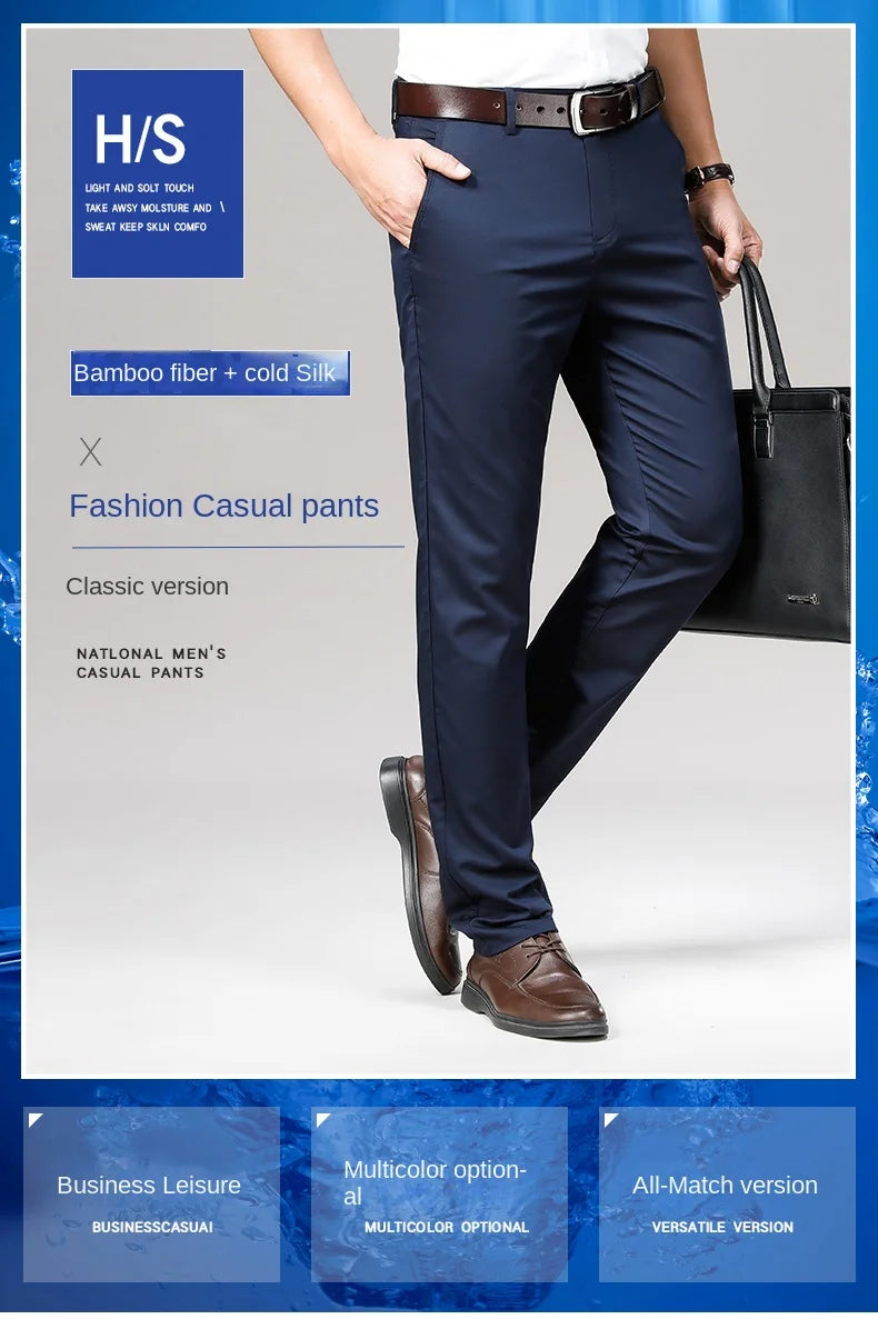Cool & Comfortable Men’s Summer Trousers – Smart Bamboo Fiber Blend for Work or Casual