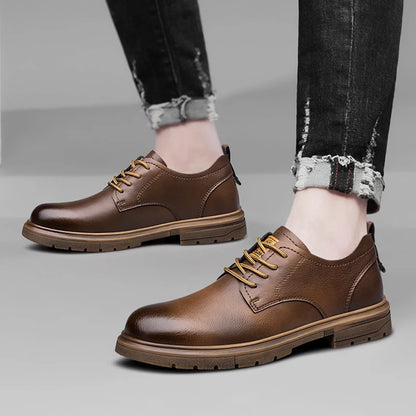 CLOHOO Men’s Handmade Leather Shoes – Classic Business Casual Lace-Up with Soft Breathable Sole