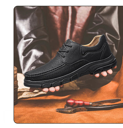 CLOHOO Men’s Handmade Leather Loafers – Breathable Casual Shoes with Thick Rubber Sole