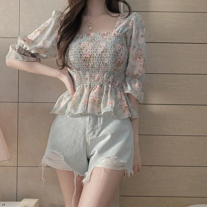 Chic Summer Floral Blouse – Elegant Lantern Sleeve Style for Every Occasion