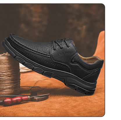 CLOHOO Men’s Handmade Leather Loafers – Breathable Casual Shoes with Thick Rubber Sole