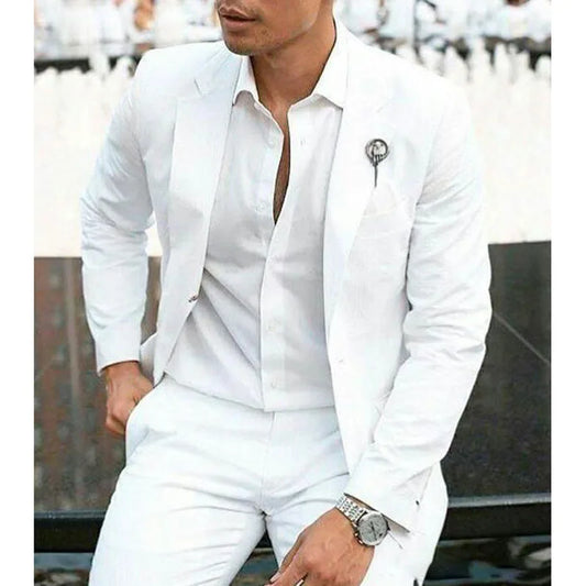 Elegant White Summer Suit – Slim Fit 2-Piece Style for Weddings, Parties & Formal Events