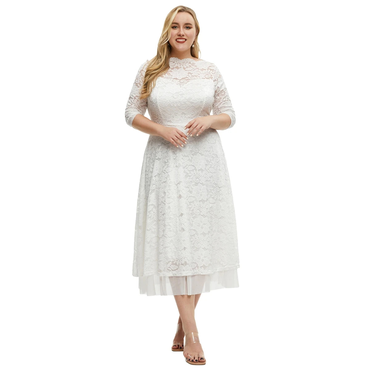 Elegant Lace Evening Dress – Timeless Plus Size Style for Weddings & Parties