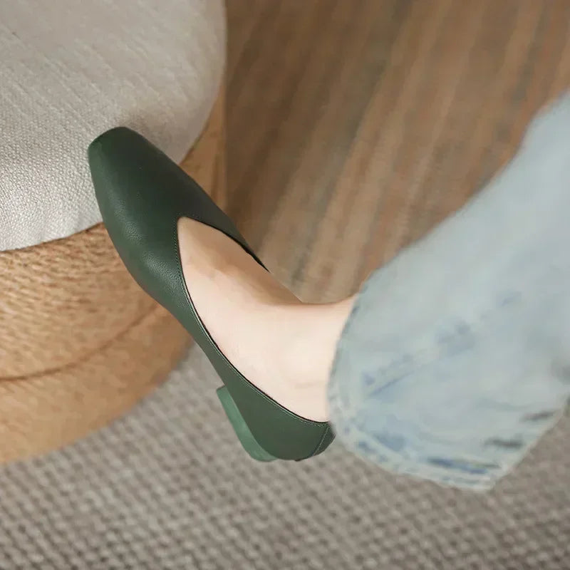 Women’s Genuine Leather Loafers – Low Heel, Round Toe, Casual Style