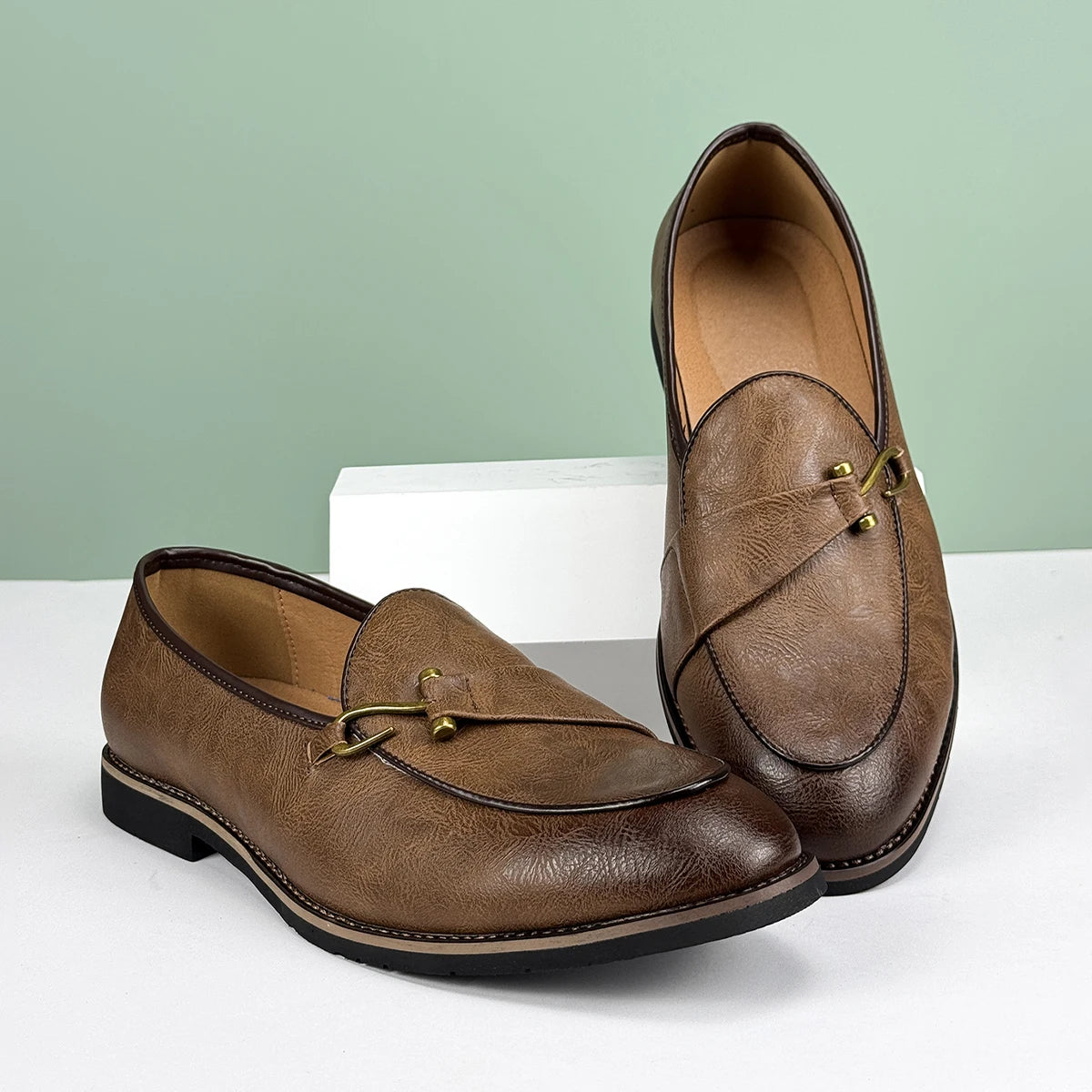 Men’s Formal Leather Loafers – British Style Pointed Toe Slip-On Dress Shoes