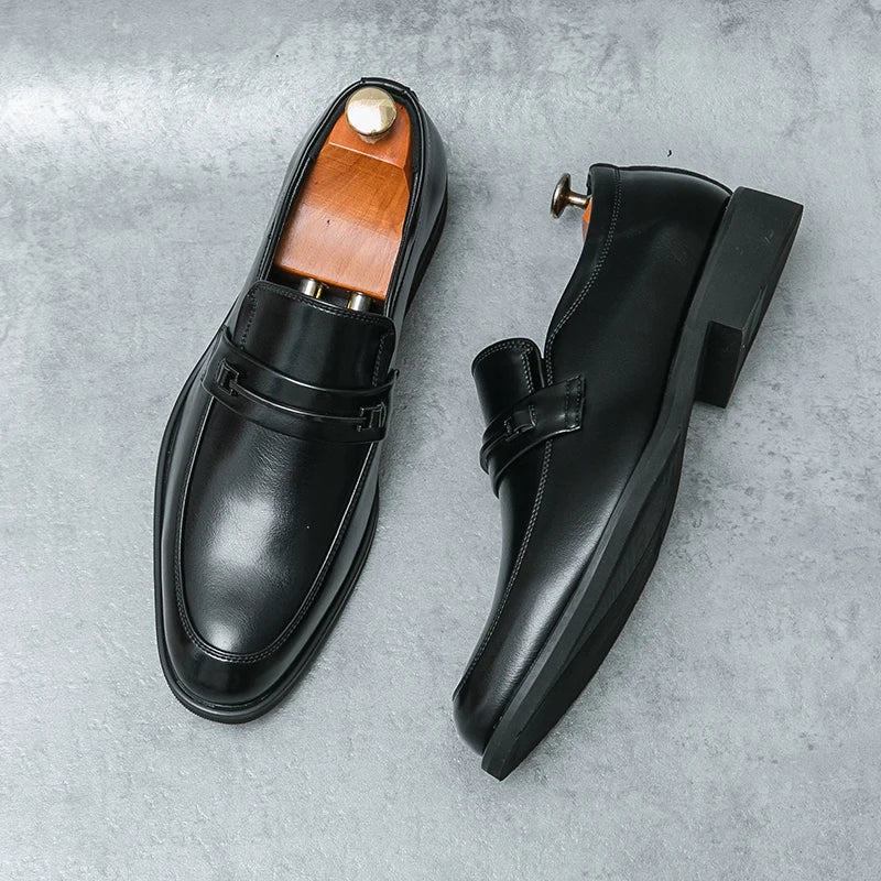 Men’s Formal Leather Loafers – Classic Slip-On Round Toe Dress Shoes