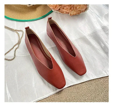 Women’s Genuine Leather Loafers – Low Heel, Round Toe, Casual Style